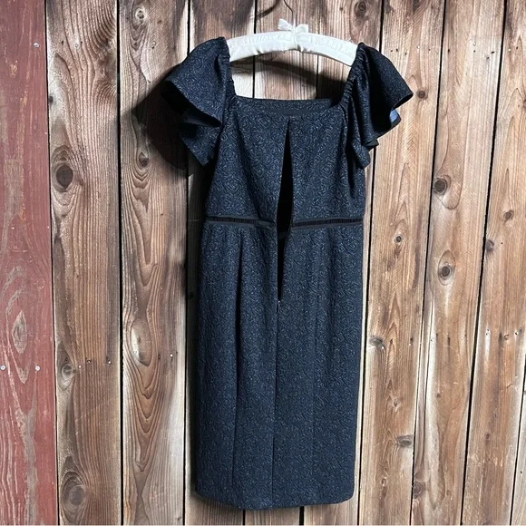 Rebecca Taylor Off The Shoulder Rose Jacquard Cutouts Sheath Dress Sz 6 - Picture 6 of 12